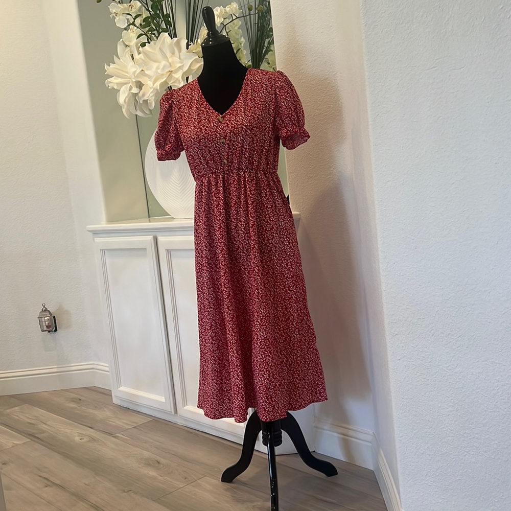 Sweet SHEIN red/white floral dress - L